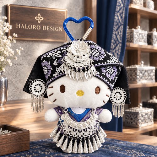正版HelloKitty民族风毛绒包挂件流苏刺绣钥匙扣伴手礼包挂饰礼物