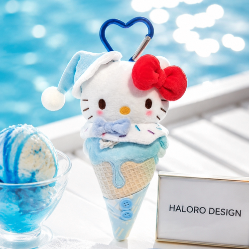 正版HelloKitty包挂件毛绒冰淇淋造型可爱少女心钥匙扣闺蜜礼物