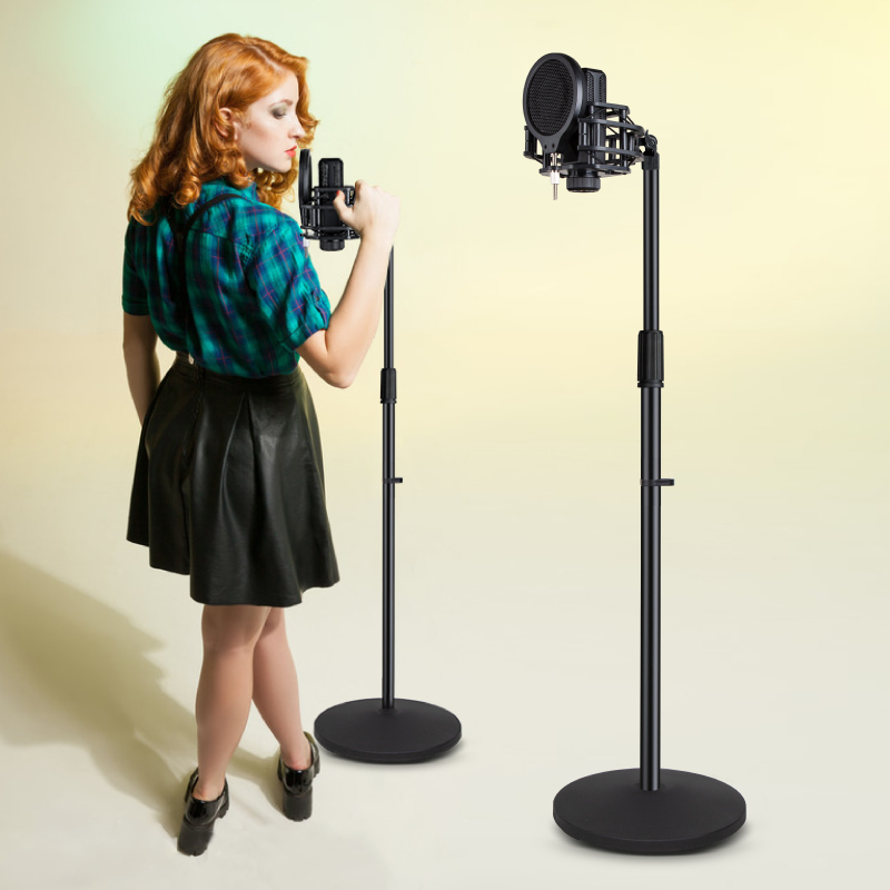莱威特麦克风支架落地式加重圆盘立式话筒架舞台麦架直播话筒架子
