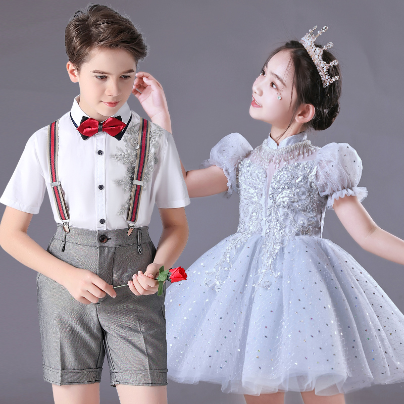 六一儿童大合唱演出服小学生朗诵表演服幼儿园男童套装女童蓬蓬裙