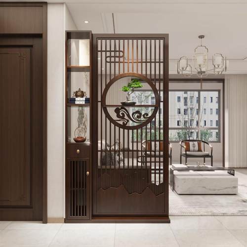 新中式实木屏风隔断客厅2025新款入户正对门进门遮挡玄关柜置物架