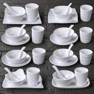 火锅店摆台餐具套装 仿瓷四件套饭店酒店餐厅专用密胺碗碟勺杯商用