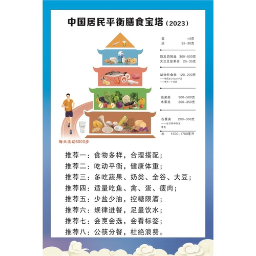 2023新版中国居民平衡膳食宝塔挂图蔬菜食物热量表儿童孕期墙贴纸