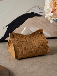 竹纹纸巾盒可及豪华高端皮革客厅纸巾盒餐巾咖啡桌收纳盒家居装饰