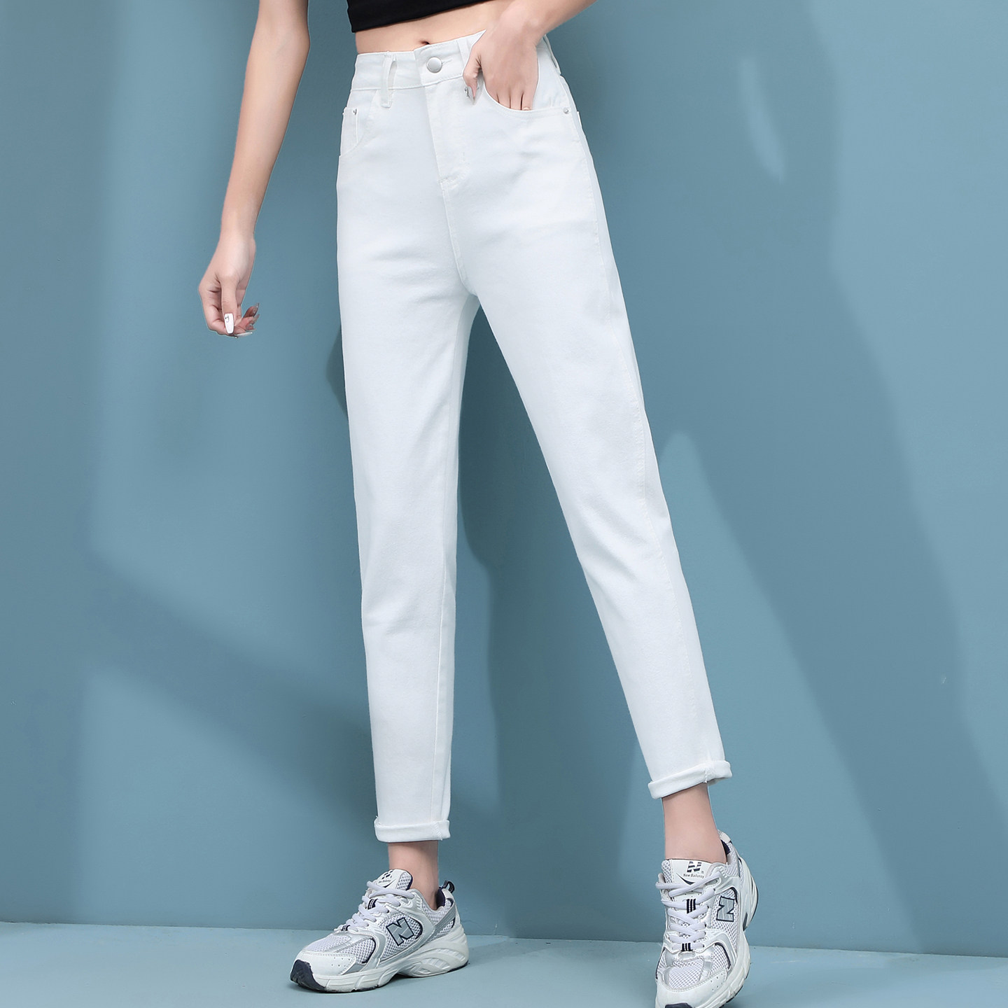 白色高腰牛仔裤女夏款薄款彩色裤子2025年新款糖果色九分直筒女裤