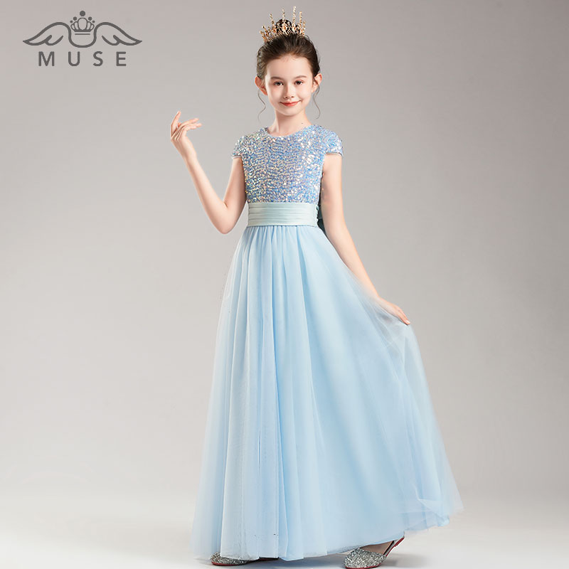 2021新款女童钢琴表演服公主裙高端亮片儿童主持合唱演出服礼服裙