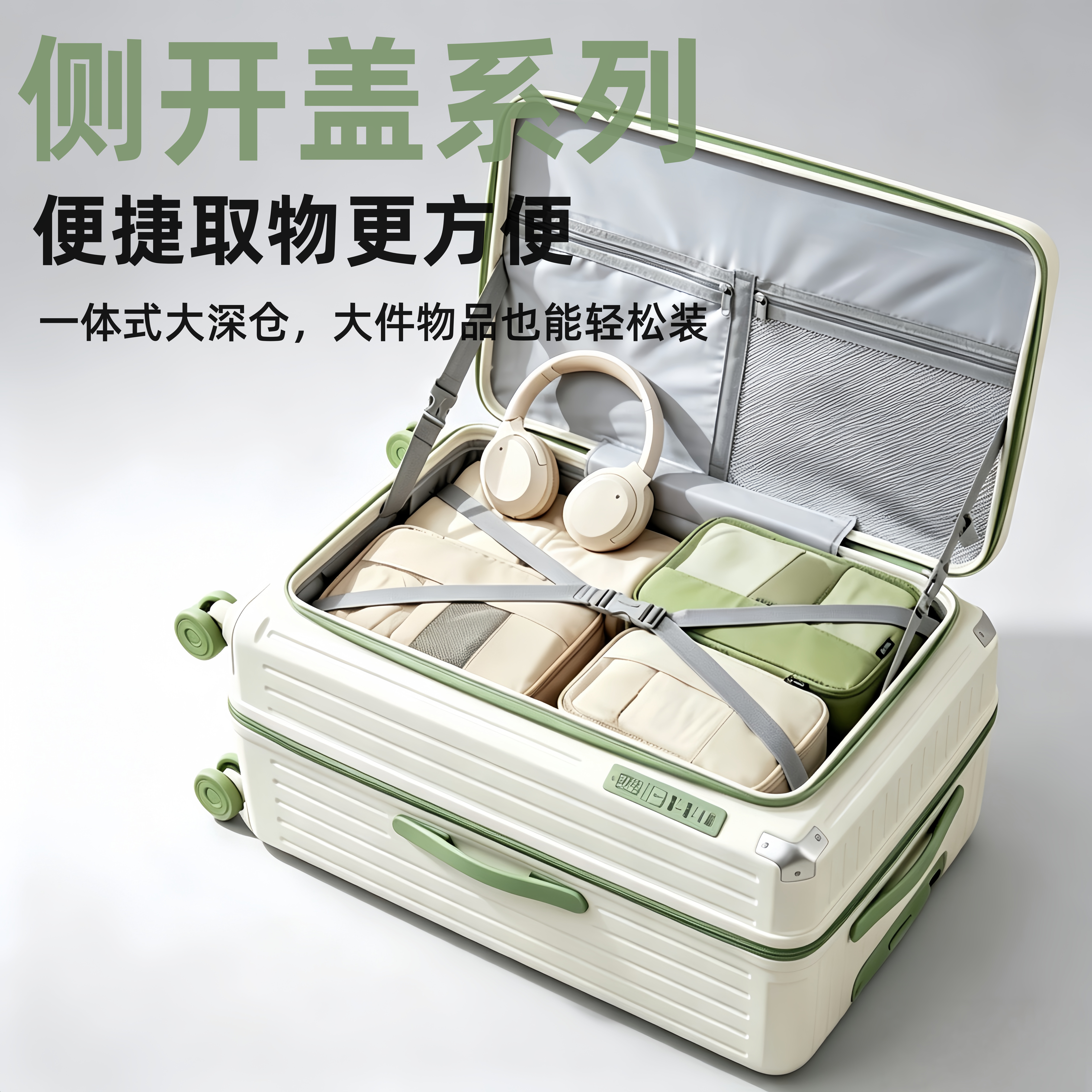 女款五轮侧开大容量可扩容行李箱图片