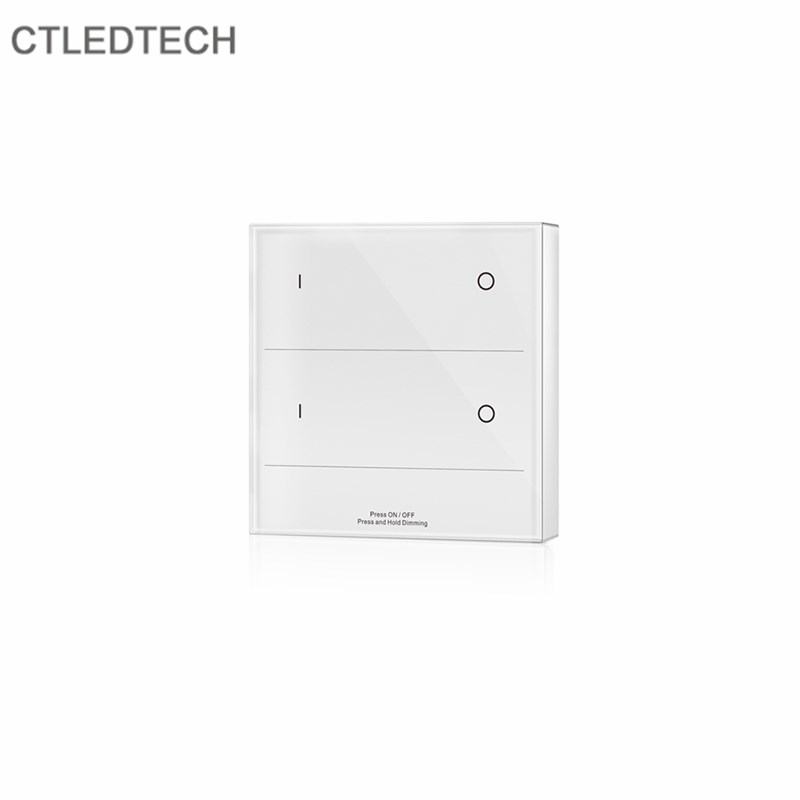 T20-2墙壁安装触摸面板 RF2.4G 2区域调光 单色调光面板
