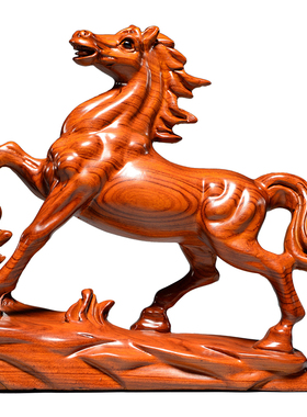 花梨木雕马摆件十二生肖马到成功雕刻工艺品家居办公装饰开业送礼
