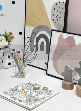 创意小清新装样板间儿童房桌面摆件套装小孩房饰品彩铅绘本装饰画