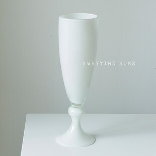 无为时间馆法式中古白瓷感手工琉璃高脚花瓶风灯花器复古软装摆件