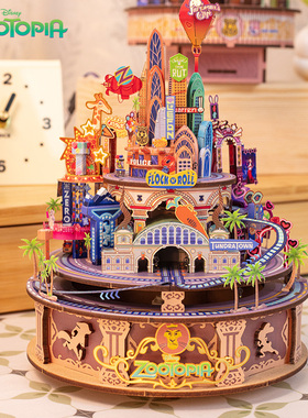 古部疯狂动物城金属音乐盒3D立体积木拼图八音盒玩具手工DIY礼物