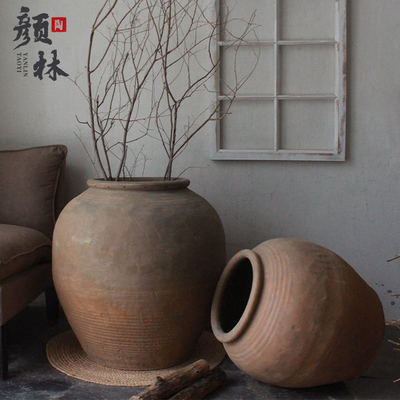 大翁瓶粗陶花瓶陶瓶陶缸景观花盆土缸民俗缸仿古土色陶罐旧缸老缸
