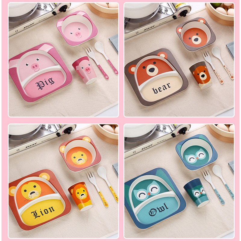 儿童餐盘卡通可爱男孩女孩家用分格防摔盘子宝宝餐具套装学吃饭勺