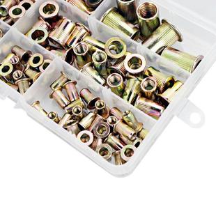跨境150PCS盒装 镀彩锌铆螺母M3M4M5M6M8M10平头竖纹拉铆螺母
