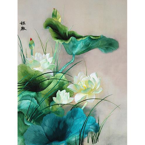苏绣diy初学套件 针迹荷花图 手工刺绣自学装饰画材料包 【包邮】图片