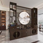 新中式 屏风实木隔断墙家用客厅酒柜入户玄关置物架现代简约电视柜