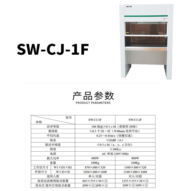 SW-CJ-1/2FD超净工作台实验室单双人无尘无菌净化结净工作台