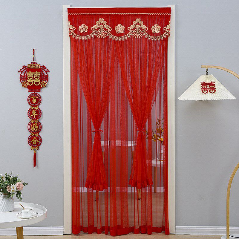 结婚门帘免打孔婚房卧室专用隔断帘喜庆红色喜字挂帘家用婚庆布帘