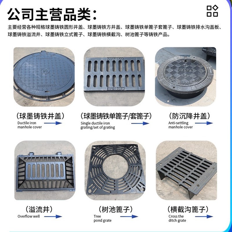 球墨铸铁方井盖500*500电力窖井下水道雨污水排水井盖方形井盖