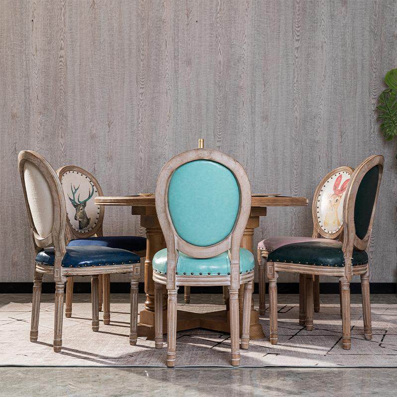 美式乡村实木复古餐桌圆形法式客厅原木圆桌 8/10/12人餐桌椅组合