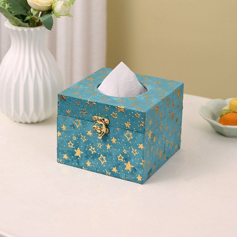 木质绒布纸巾盒复古轻奢抽纸盒家用客厅茶几卧室酒店商用餐巾纸盒