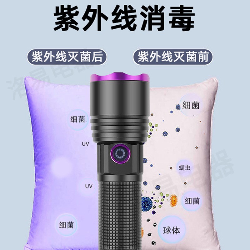 新款大功率紫光手电uv黑镜珠宝荧光防伪检测365nm紫光灯现货