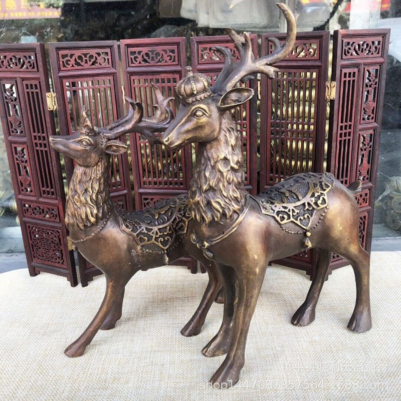 2020新款铜梅花鹿铜鹿摆件一路客厅家居摆设金属工艺品