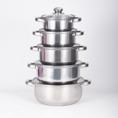 跨境货源不锈钢10件套装锅具汤锅组合炊具厨具pot cookware set