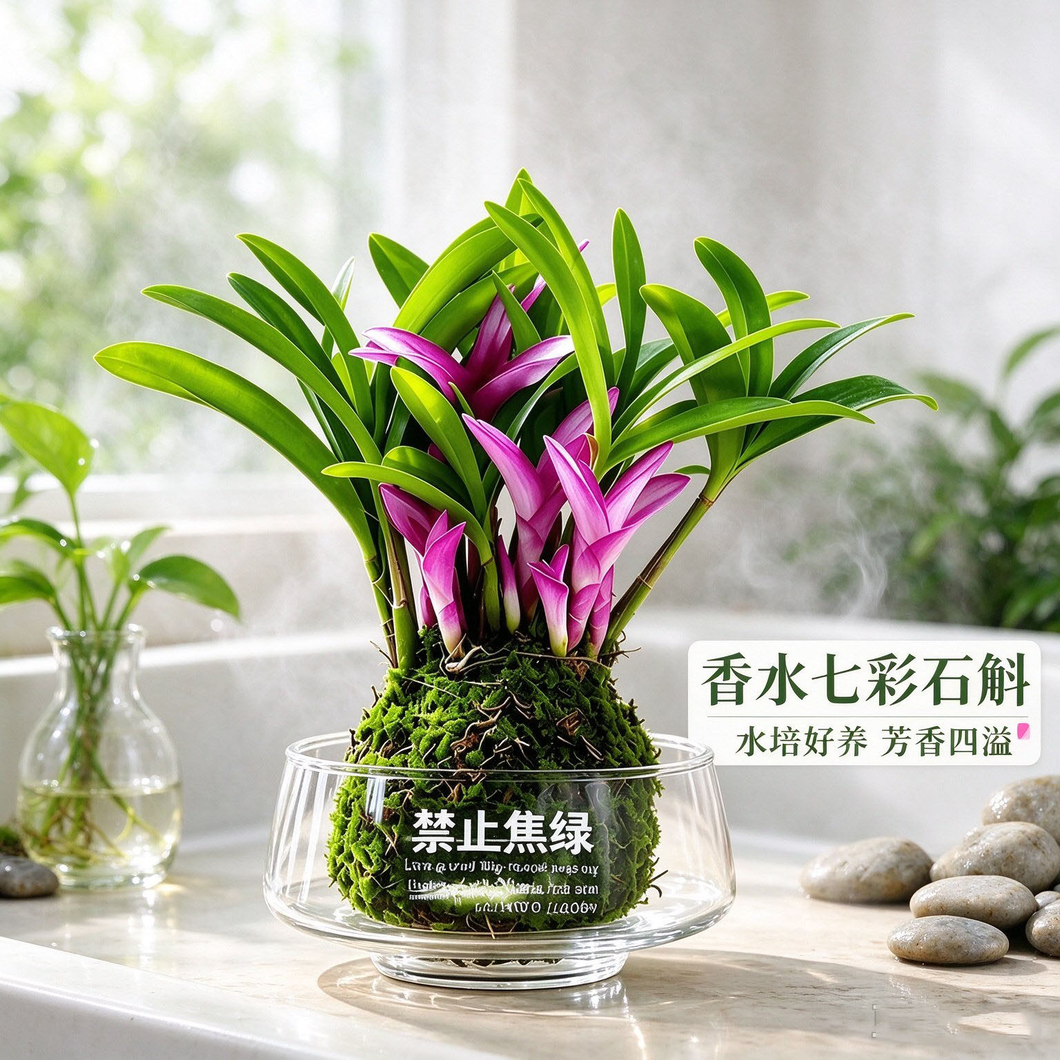 水培香水七彩石斛兰苔藓球盆栽四季开花浓香花卉绿植物懒人好养活