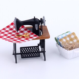 Dollhouse娃娃屋复古缝纫机套装 手工毛线缝纫创意微缩家具模型