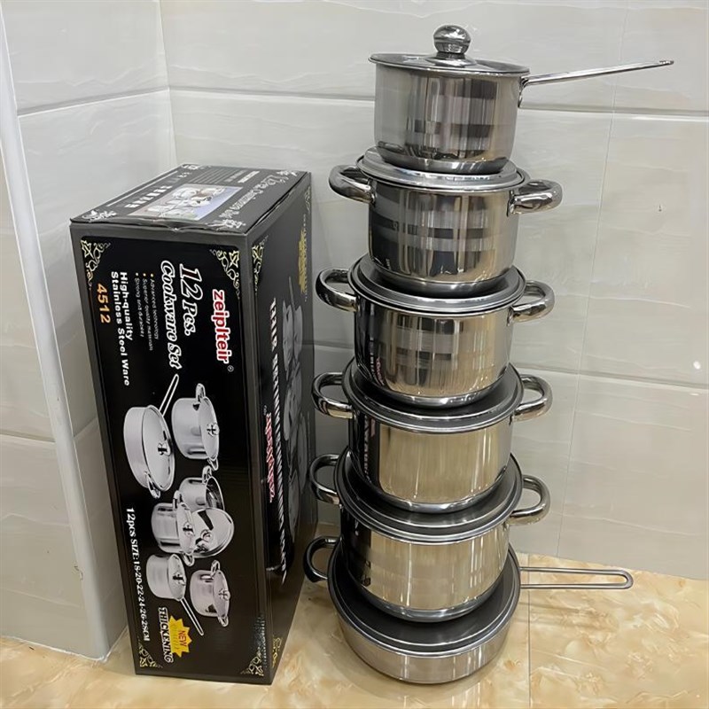 出口墨西哥非洲不锈钢套装锅十二件套商用锅具cookware set pots