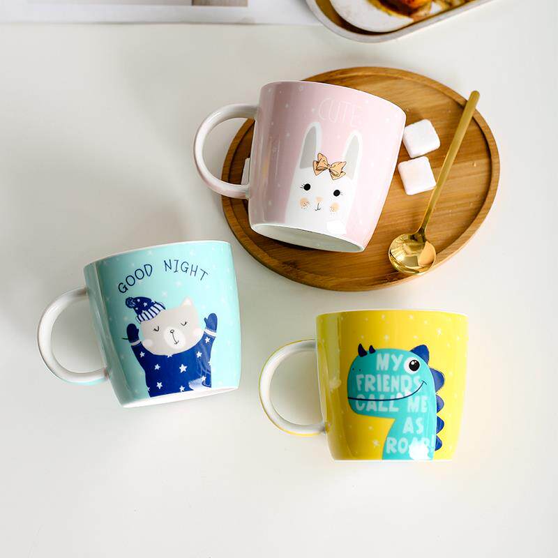 320ml牛奶杯刻度家用可爱水杯儿童宝宝陶瓷马克杯可微波炉热奶杯