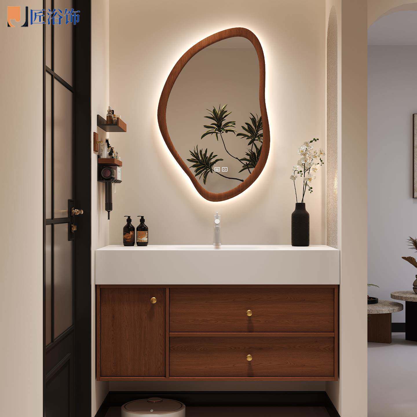 中古风杜丽家可丽耐一体盆浴室柜组合化妆室洗手洗脸盆洗漱台定制