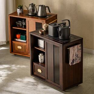 乌金木实木茶水柜家用客厅阳台茶桌可移动茶台边几烧水壶一体茶车