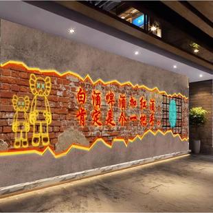 3D立体复古工业风砖墙水泥灰墙布壁纸餐厅酒吧火锅烧烤店背景墙纸
