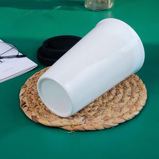 无把陶瓷杯子直筒大容量白色马克杯定制LOGO咖啡杯带盖刷牙漱口杯