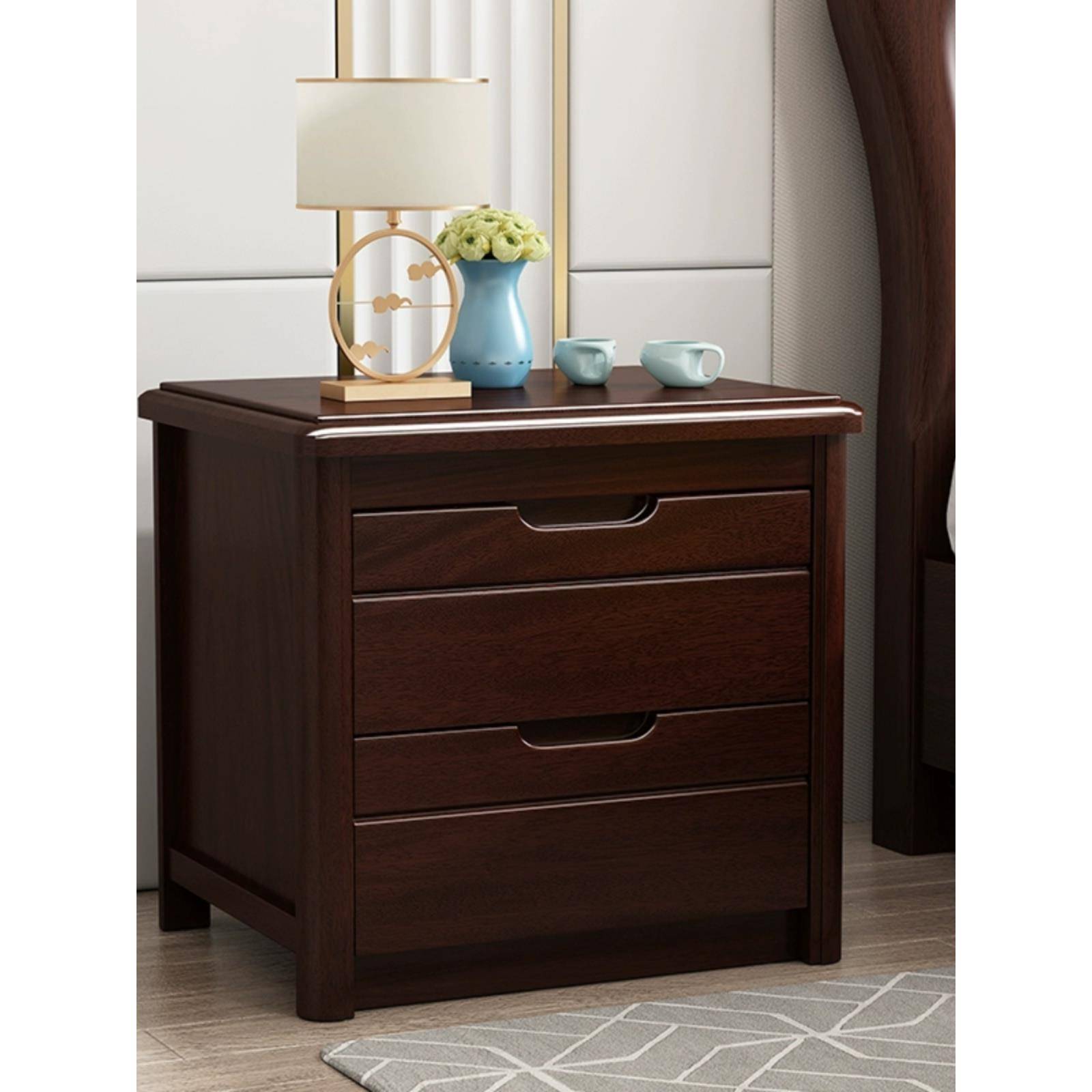 全实木床头柜现代中式简约胡桃卧室小型超窄床边收纳储物带锁整装