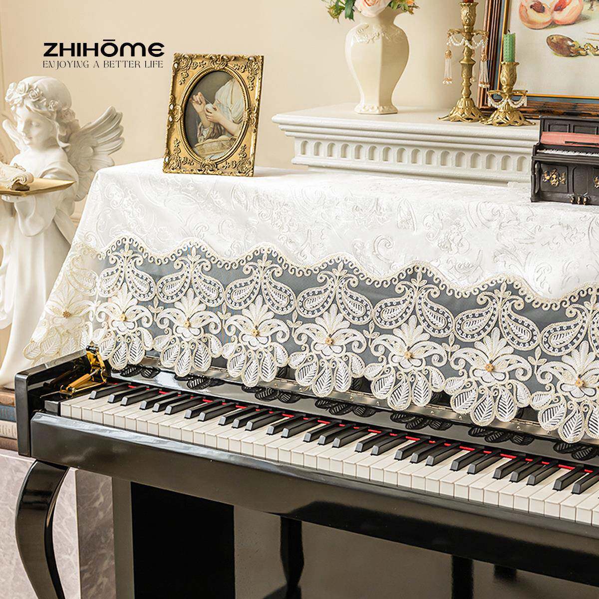 白色法式钢琴罩蕾丝钢琴防尘罩欧式钢琴盖布钢琴装饰布法式盖巾