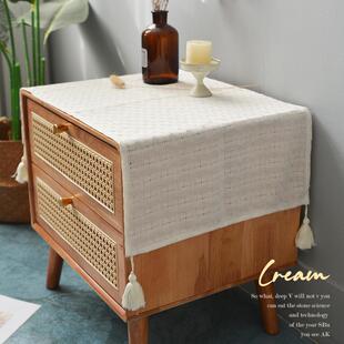 卧室床头柜盖布家用法式复古冰箱盖巾通用亚麻奶油风小家电防尘罩