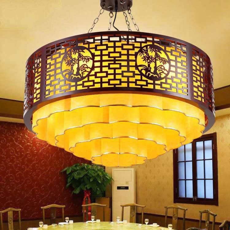 新中式吊灯仿古创意酒店木艺工程客厅茶楼会所灯具个性宫廷大吊灯