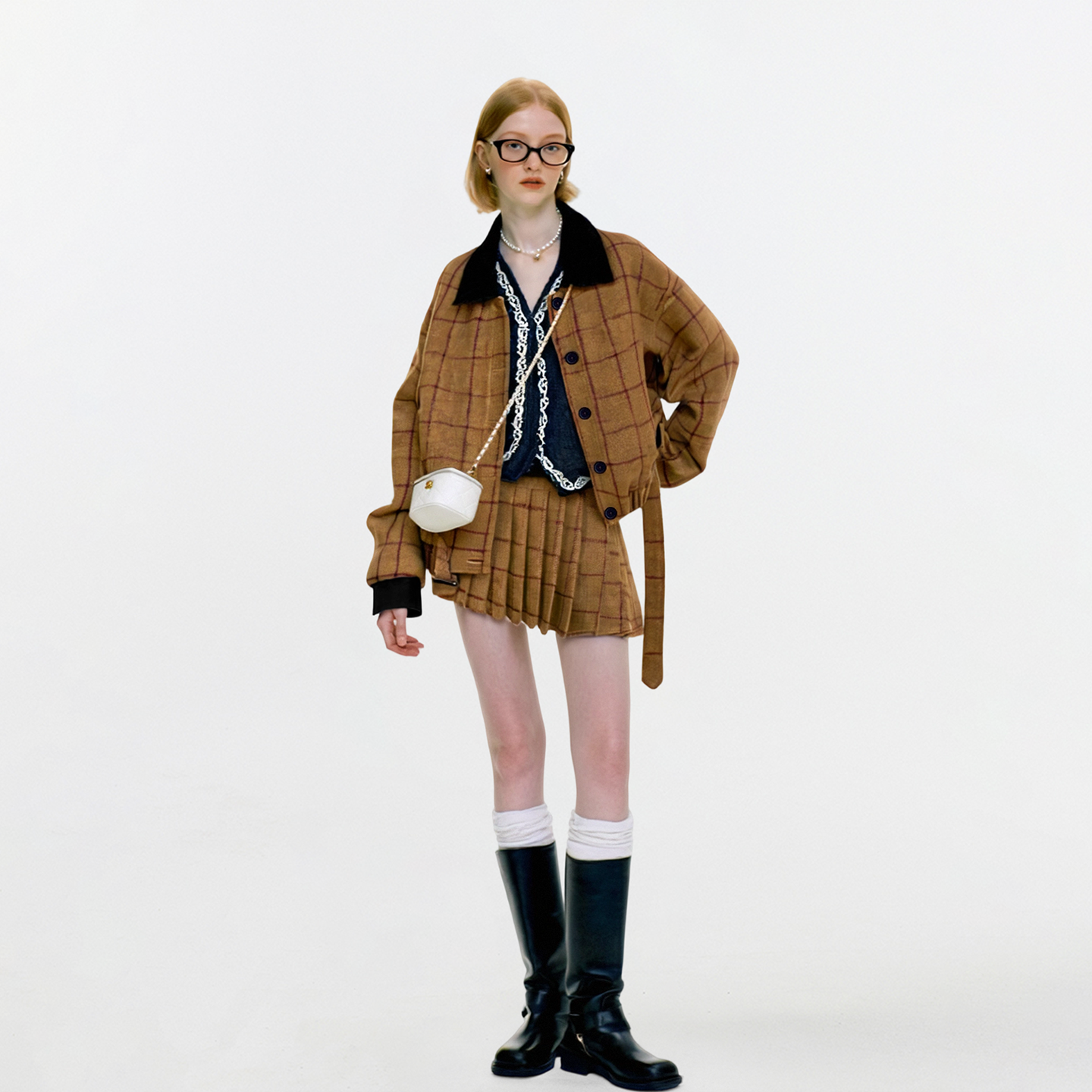 AHMI"暖棕巴恩"焦黄色格纹加棉夹克毛呢外套女秋冬美拉德时髦套装,女装/女士精品,时尚套装,淘宝优惠券,粉丝福利购,淘宝优惠卷