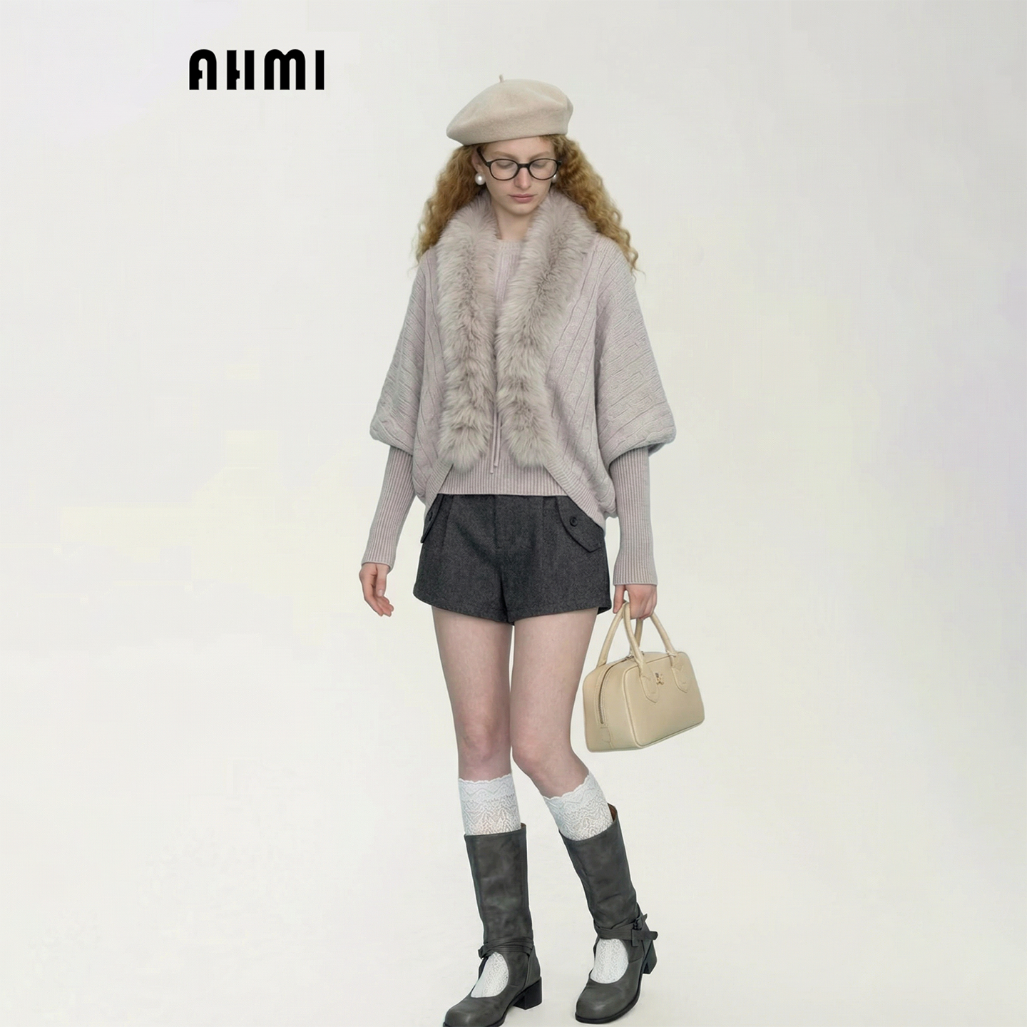 AHMI“轻奢慵懒”灰色毛领毛衣开衫女早春季蝙蝠袖设计感外套上衣,女装/女士精品,毛衣,淘宝优惠券,粉丝福利购,淘宝优惠卷