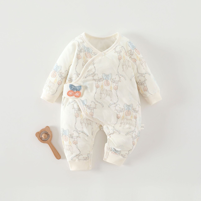 新生婴儿夹棉连体衣秋冬女宝宝新生儿保暖薄棉衣服夹棉哈衣爬服冬