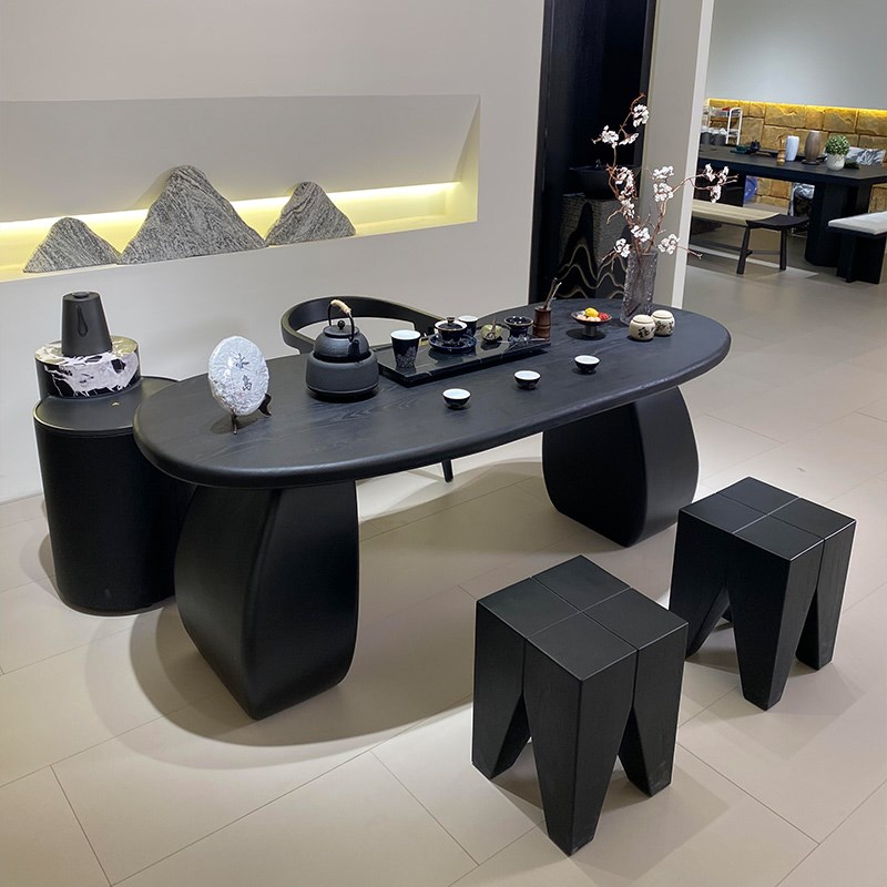 新中式黑胡桃木茶桌现代轻奢高级感实木功夫禅意茶台办公室家用