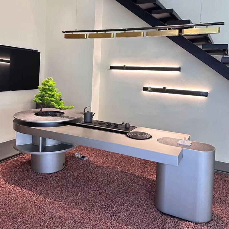 新中式实木茶桌椅组合轻奢高级感现代简约办公室茶台北美黑胡桃木