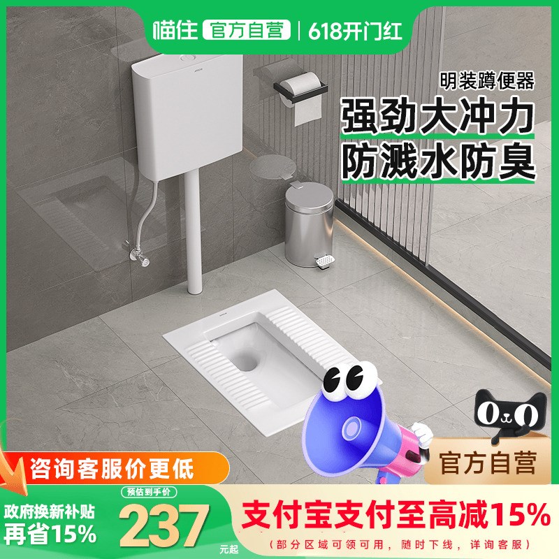 【国补15%】303箭牌蹲便器水箱套装蹲坑式家用防臭防溅超薄便池