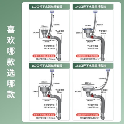 厨房洗菜盆下水管配件水槽u单槽全套装防臭排水管三通洗碗槽池通