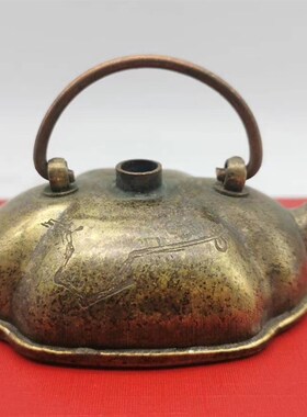 古玩铜器收藏仿古纯铜扁形水滴壶个性创意手提壶摆件影视道具