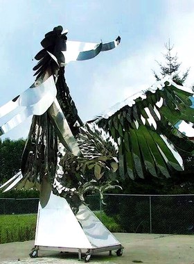 定制不锈钢老鹰雕塑镜面动物园林景观雄鹰大型抽象艺术品户外摆件